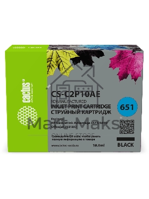 Картридж струйный Cactus CS-C2P10AE № 651 черный (18мл) для HP 5575/5645;Officejet 202/252