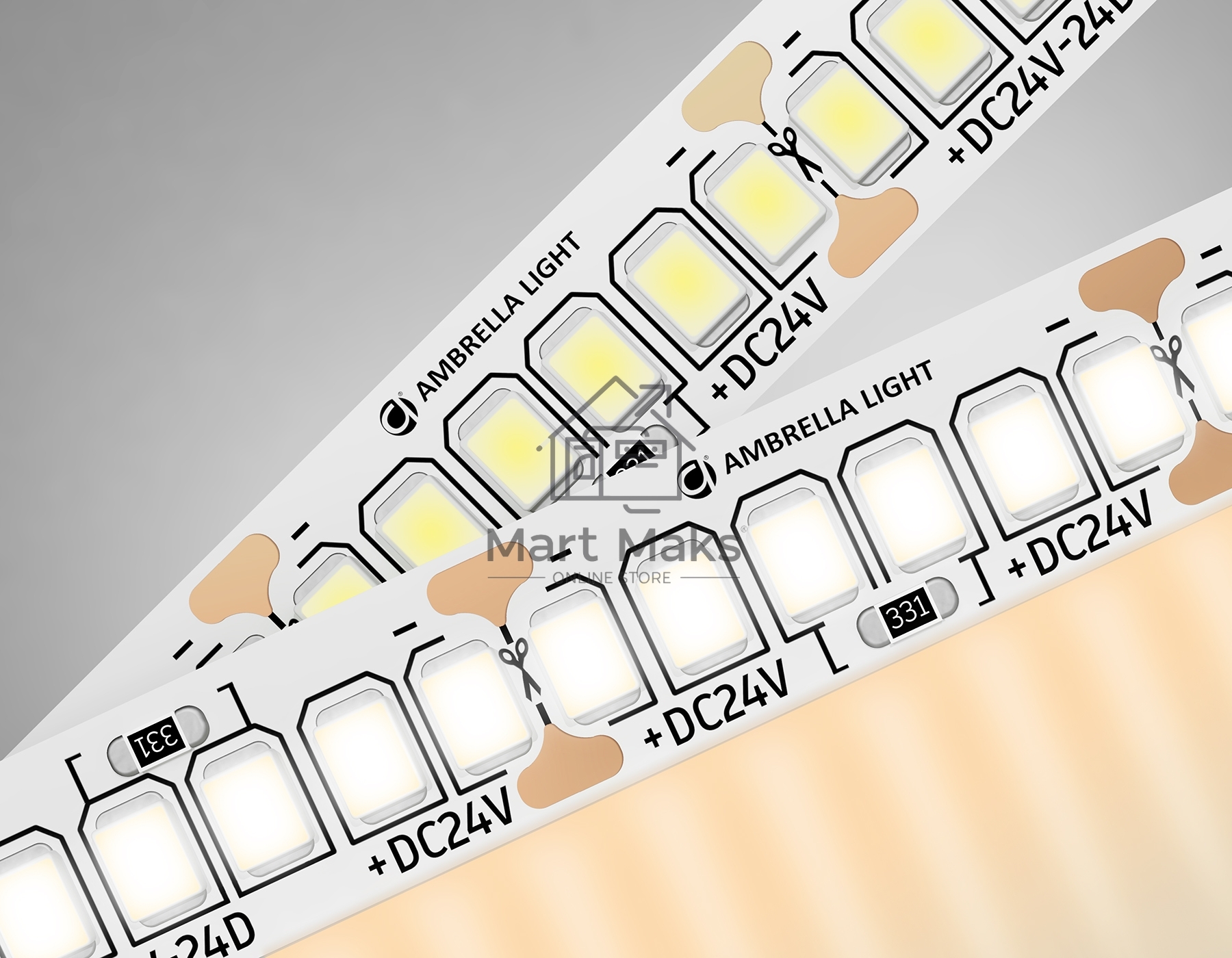 Светодиодная лента Ambrella light GS3401 2835 240Led/ 20W m/ 24V IP20 3000K/ 5000*10*1.2mm (2 конт.)
