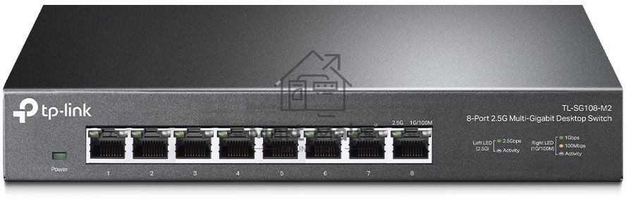 Коммутатор TP-Link 8-port Desktop 2.5G Unmanaged switch, 8 100/1G/2.5G RJ-45 ports, Fanless design, 12V/1.5A DC power supply.