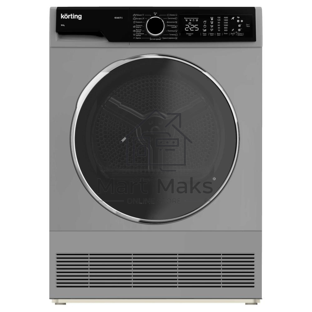 Сушильная машина Korting KD 60L97 S серебристый, 10 кг, сушка - конденсационная, программ - 15, 59.6 x 84.5 x 64 см