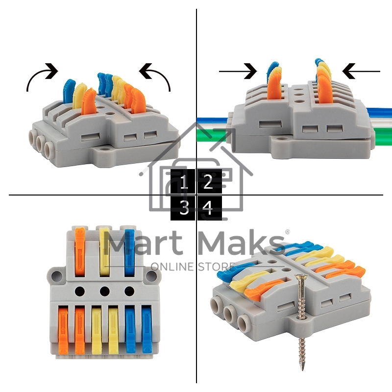 Клемма СМК Rexant 3х2 проходная разветвительная 3 полюса, с монтажной площадкой (1 ввод, 2 вывода на полюс), (5 шт./уп.)