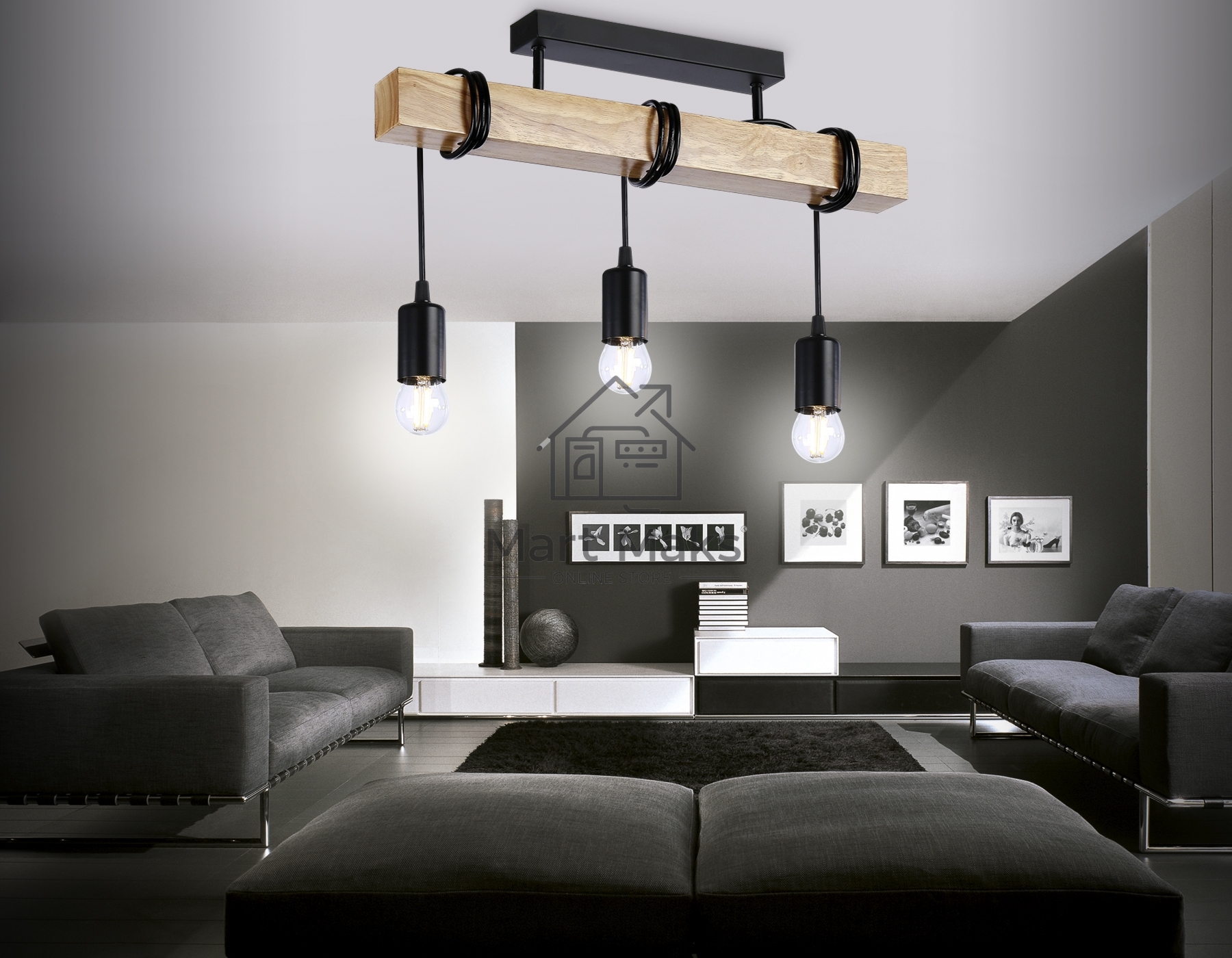 Светильник Ambrella light TR8182/3 BK/LW черный/светлое дерево E27*3 max 40W 500*50*420
