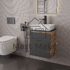 Тумба Bau Dream Blackwood 50 графит, раковина BAU Cerama 48х37 белая, смеситель Hotel Black, черный