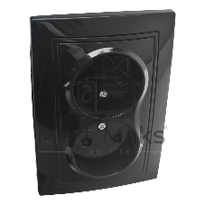 Розетка 2П двойная с защ. шт. скрытой установки 16А 250В IP20, черная (керамика) 