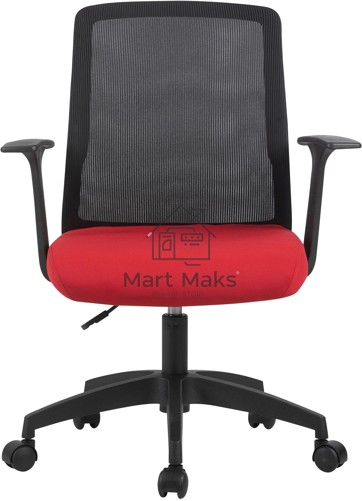 Кресло компьютерное Cactus CS-MC222-BKRD черный, сиденье темно-красный, сетка/ткань, низк.спин. крестов. пластик, пластик черный