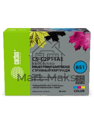 Картридж струйный Cactus CS-C2P11AE № 651 многоцветный (18мл) для HP 5575/5645 OJ 202/252