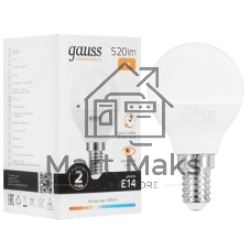 Лампа светодиодная Gauss Elementary 8Вт цок.: E14 шар 220B 3000K св. свеч. белый теп. P45 (упак.: 10 шт)