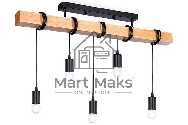 Светильник Ambrella light TR8183/5 BK/LW черный/светлое дерево E27*5 max 40W 800*50*420