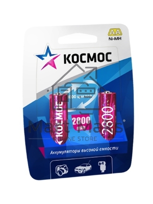 Аккумулятор Космос KOCR6NIMH2800MAH2BLR6 NiMn 2800мА·ч BP-2(блист.2шт.) ЦЕНА ЗА 1 шт