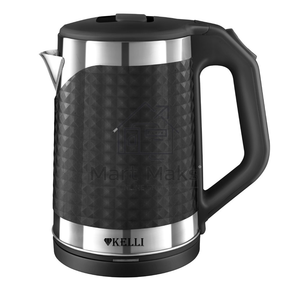 Чайник электрический Kelli KL-1372B 1,8л, нержавейка+пластик, черный (12)