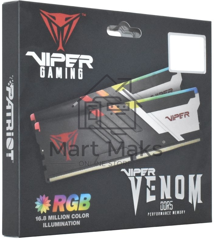 Оперативная память Patriot Viper Venom, DDR5, 64GB (2x32GB), 5600MHz, CL40, DIMM, с радиаторами, RGB, черный