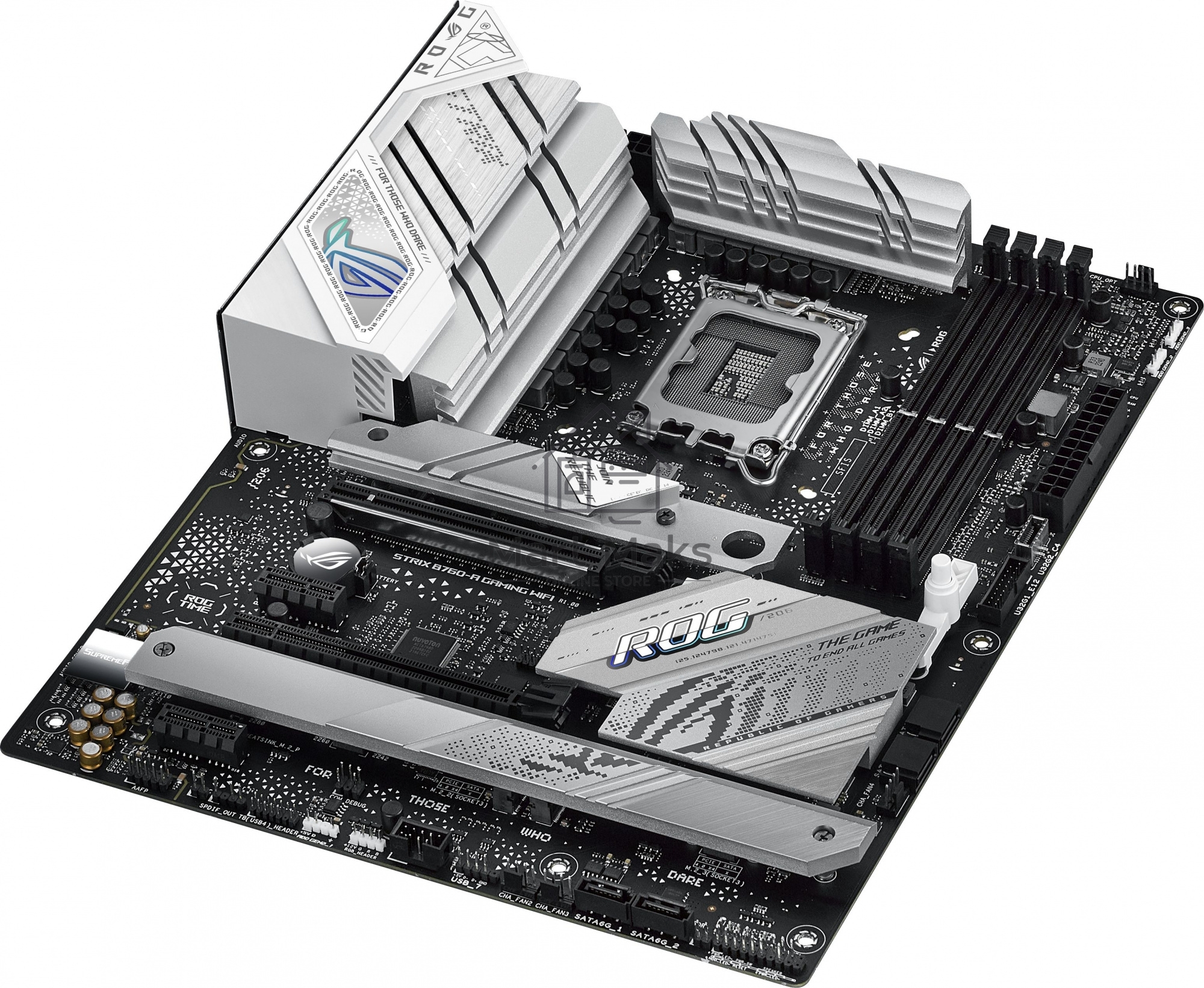 Материнская плата ASUS ROG STRIX B760-A GAMING WIFI, LGA 1700, Intel B760, 4xDDR5, 4xSATA, 3xM.2, 1xPCIe 5.0 x16, 1xPCIe 3.0 x4, 1xHDMI, 1xDP, 1x 2.5Gb LAN, 1xUSB-A 3.2 Gen 2, 2xUSB-A 3.2 Gen 1, 4xUSB 2.0, 5x3.5 мм, 7.1, Standard-ATX