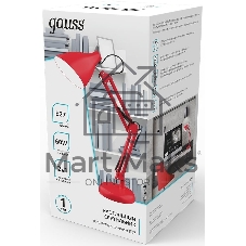 Светильник Gauss GT0034 настольный на струбцине/основание E27 красный 60Вт