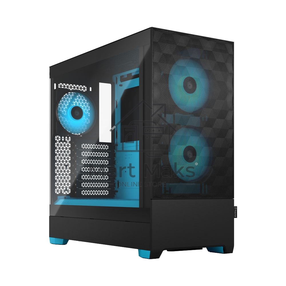 Корпус ПК без блока питания Fractal Design Pop Air RGB Cyan Core TG Clear Tint, Midi-Tower, 3x120mm RGB, 2xUSB-A 3.2 ATX, mATX, mITX черный/циан