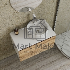 Комплект: тумба Bau Dream Blackwood 80, Раковина круглая накладная BAU Element D41, мрамор, смеситель Hotel Dream, нерж сталь, выпуск клик клак хром