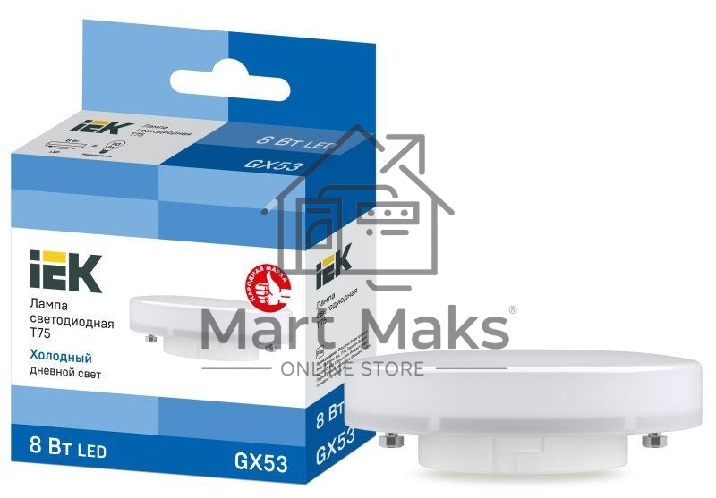 Лампа светодиодная T75 таблетка 8Вт 230В 6500К GX53 IEK LLE-T80-8-230-65-GX53