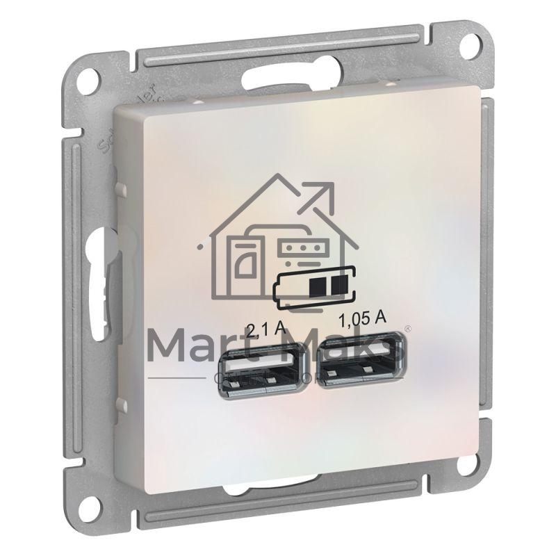 Механизм розетки USB AtlasDesign 5В 1порт х 2.1А 2порта х 1.05А жемчуг SchE ATN000433