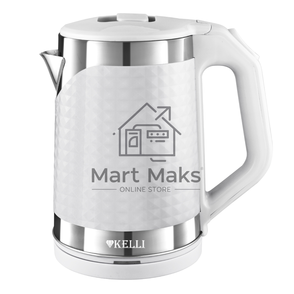 Чайник электрический Kelli KL-1372W 1,8л, нержавейка+пластик, белый (12)