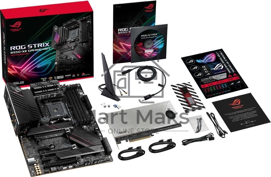 Материнская плата ASUS ROG STRIX B550-XE GAMING WIFI, AM4, AMD B550, 4xDDR4, 6xSATA, 2xM.2, 1xPCI-E 4.0 x16, 1xPCI-E 4.0 x8, 1xPCI-E 3.0 x4, 1xHDMI, 1xDP, 1x 2.5Gb LAN, 2xUSB-A 3.2 Gen 2, 1xUSB-C 3.2 Gen 2, 4xUSB 2.0, 5x3.5 мм, 7.1, Standard-ATX