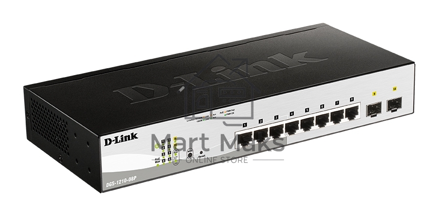 Коммутатор настраиваемый L2 PoE-коммутатор, 8x1000Base-T PoE, 2х1000Base-X SFP, PoE-бюджет 65 Вт, упрощенный интерфейс CLI