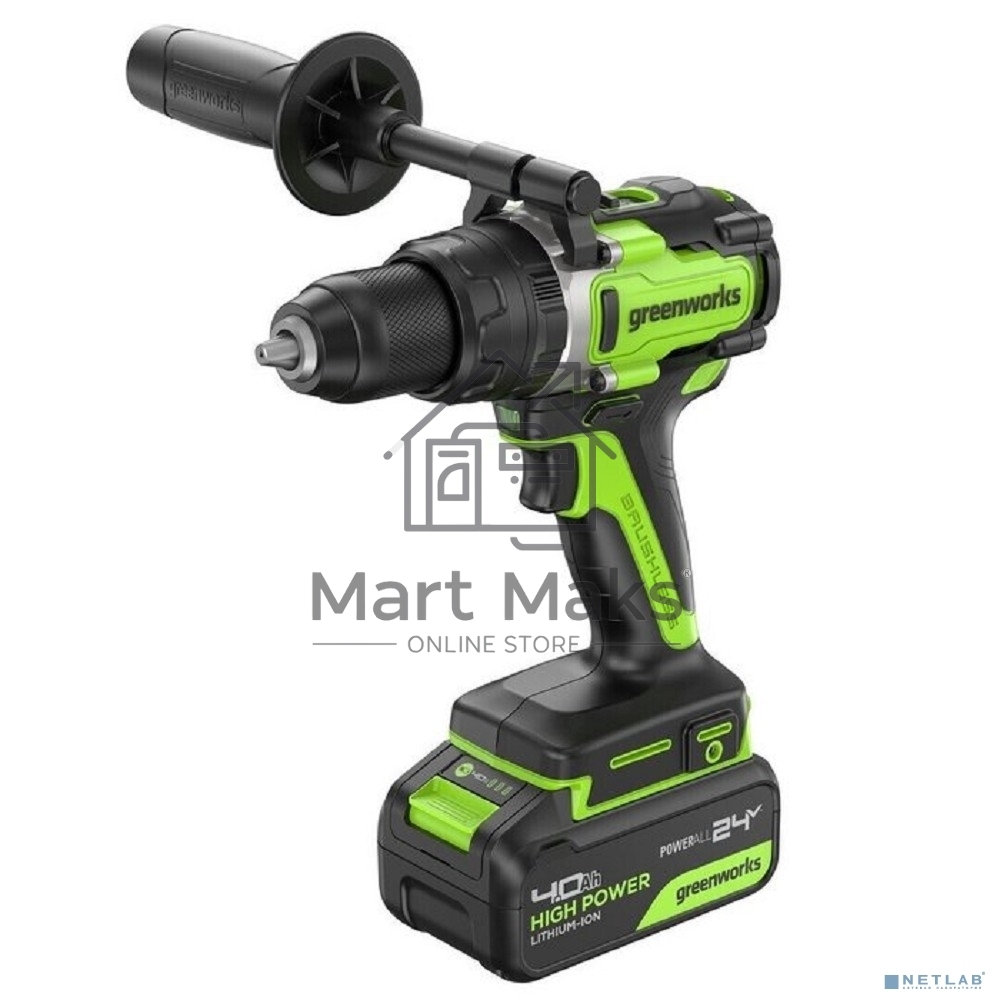 Дрель-шуруповерт GREENWORKS GD24DD140, Аккумуляторная, 24В, Без АКБ и ЗУ