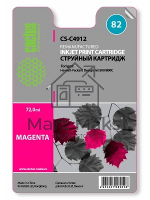 Картридж струйный Cactus CS-C4912 №82 пурпурный (72 мл) для HP Design Jet 500/800C