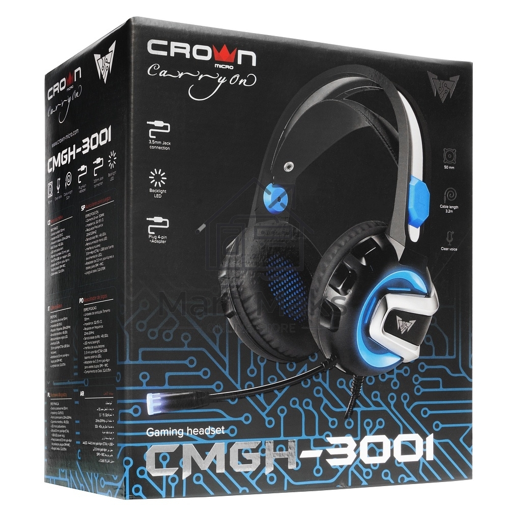 Гарнитура игровая Crown CMGH-3001 черный/синий