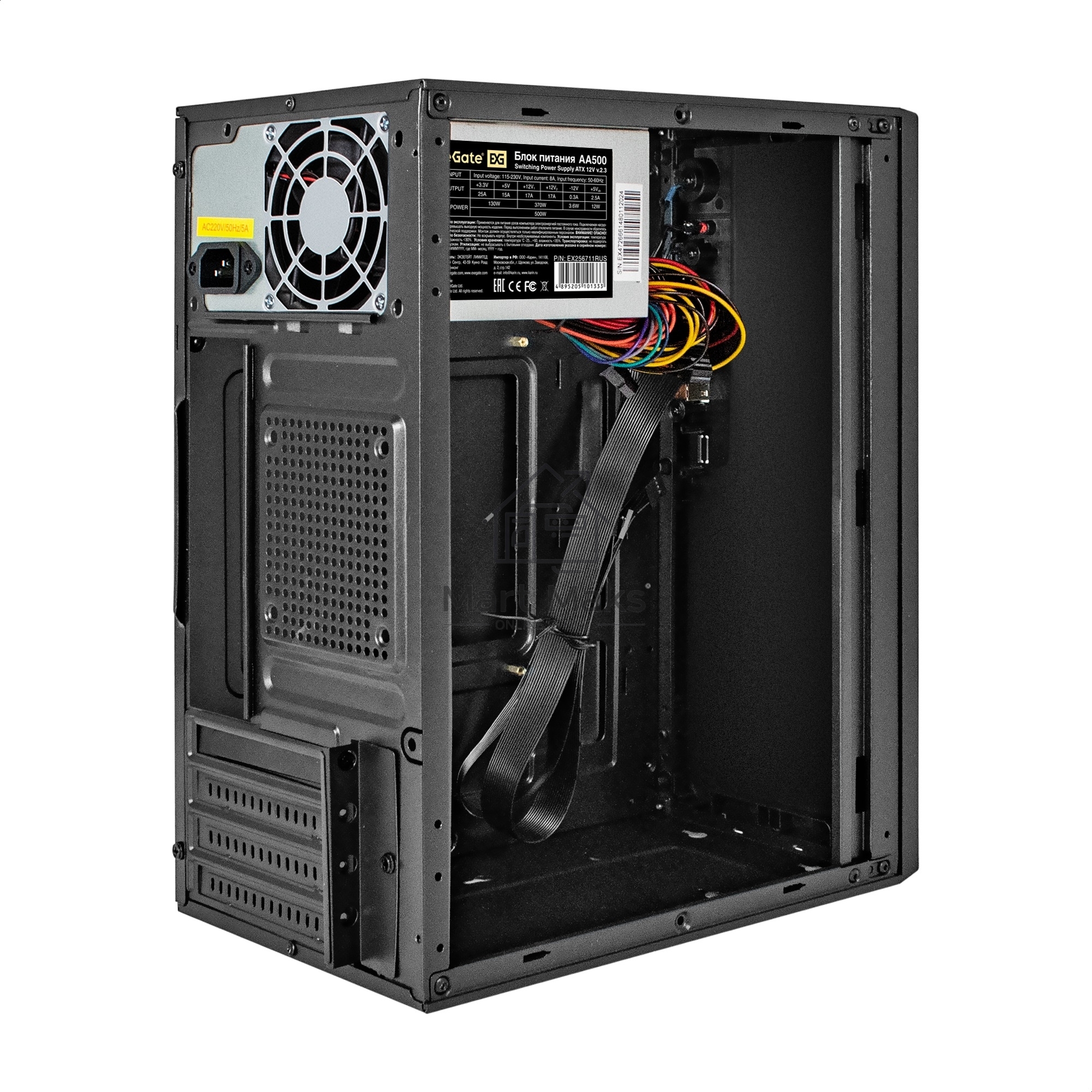 Компьютерный корпус Minitower ExeGate BAA-308-AA500 (mATX, БП AA500 с вент. 8см, 2*USB, HD Audio, черный)