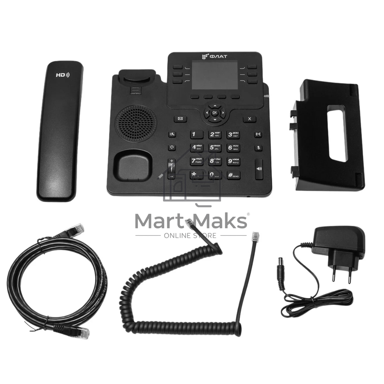 IP-телефон Flat-Phone B6: 6 SIP-аккаунтов, 2 порта 10/100/1000BASE-T (RJ-45), ЖК-дисплей, PoE, адаптер питания 220В, ТОРП