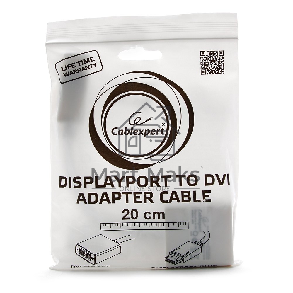 Переходник DisplayPort - DVI Cablexpert A-DPM-DVIF-002-W, 20M/19F, белый, пакет