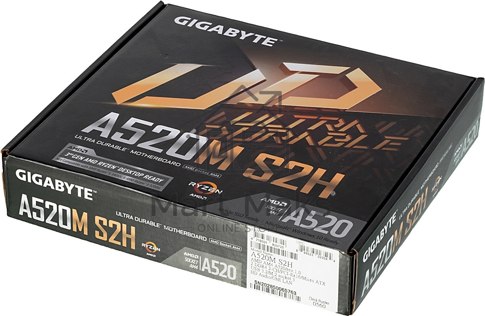Материнская плата Gigabyte A520M S2H, AM4, AMD A520, 2xDDR4, 4xSATA, 1xM.2, 1xPCIe 3.0 x16, 2xPCIe x1, 1xHDMI, 1xDVI-D, 1xVGA, 1x 1Gb LAN, 4xUSB-A 3.2 Gen 1, 2xUSB-A 2.0, 3x3.5 мм, 7.1, mATX