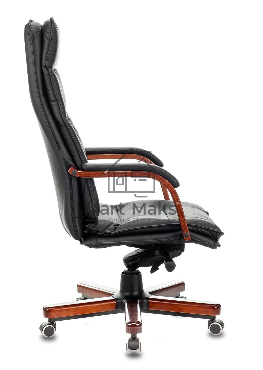 Кресло руководителя Бюрократ T-9927WALNUT/BLACK черный, кожа, крестовина дерево