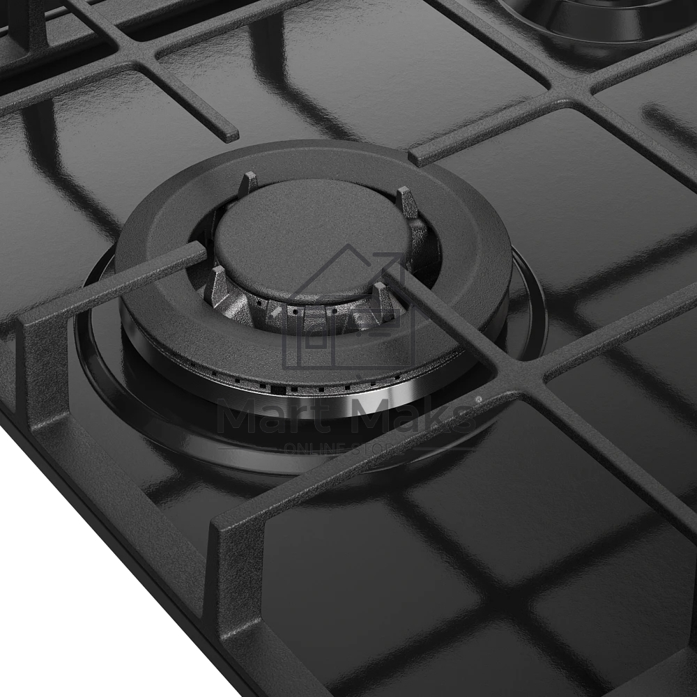 Газовая варочная панель MONSHER, газ, High-Tech, 44 см, автоматический электроподжиг, газ-контроль, форсунки под сжиженый газ, SABAF конфорки, чугунные решетки, черный