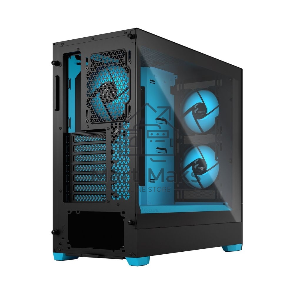 Корпус ПК без блока питания Fractal Design Pop Air RGB Cyan Core TG Clear Tint, Midi-Tower, 3x120mm RGB, 2xUSB-A 3.2 ATX, mATX, mITX черный/циан
