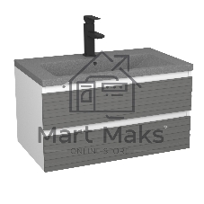 Тумба под раковину Bau Stil Loft grey brushed, раковина кварцевая BAU Stil 75, серый металлик, смеситель Hotel Black, черный