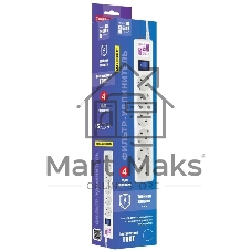 Фильтр-удлинитель Power Cube 3,0 м 6 розеток с заземлением (белый) 16А/3,5кВт/ Surge protector Power Cube 3,0 m 6 outlets (white) 16A / 3,5kVt