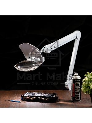 Лупа на струбцине Rexant, квадратная 3D+20D, с подсветкой 6 LED, серия EXPERT, белая 31-0565