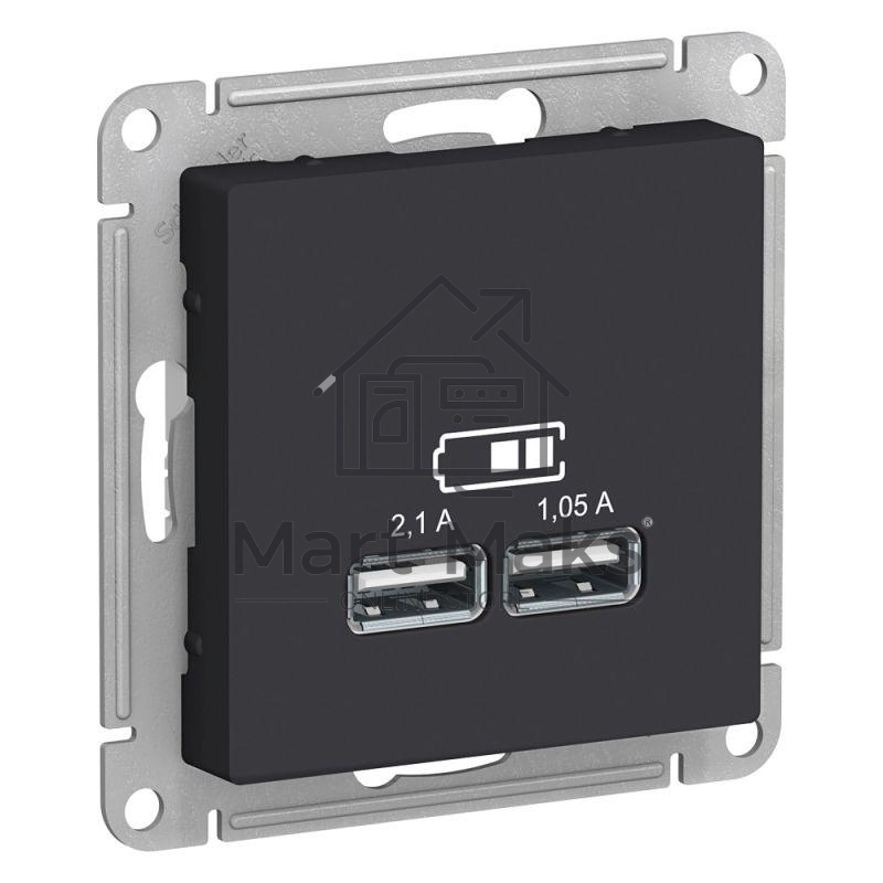 Карбон Розетка USB, 5В, 1 порт x 2,1 А, 2 порта х 1,05 А, механизм ATN001033 Schneider Electric