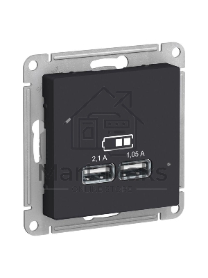 Карбон Розетка USB, 5В, 1 порт x 2,1 А, 2 порта х 1,05 А, механизм ATN001033 Schneider Electric