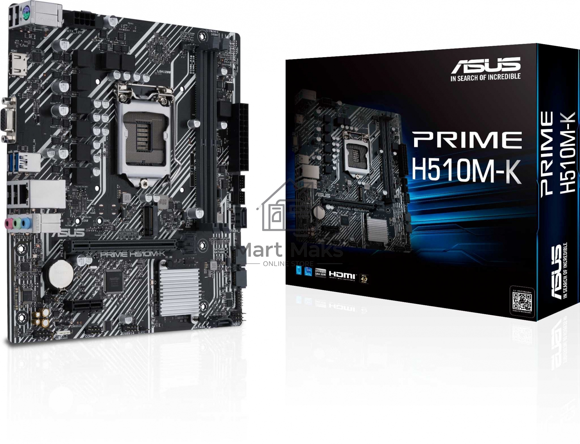 Материнская плата ASUS PRIME H510M-K, LGA 1200, Intel H510, 2xDDR4, 4xSATA, 1xM.2, 1xPCIe 4.0 x16, 1xPCIe x1, 1xHDMI, 1xVGA, 2xUSB-A 3.2 Gen 1, 4xUSB-A 2.0, 1x 1Gb LAN, 3x3.5 мм, 7.1, mATX