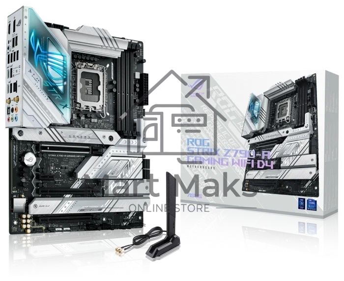 Материнская плата ASUS ROG STRIX Z790-A GAMING WIFI D4, LGA 1700, Intel Z790, 4xDDR4, 4xSATA, 4xM.2, 1xPCI-E 5.0 x16, 2xPCI-E 4.0 x4, 1xHDMI, 1xDP, 1x 2.5Gb LAN, 2xUSB-A 3.2 Gen 2, 4xUSB-A 3.2 Gen 1, 5x3.5 мм, 7.1, Standard-ATX
