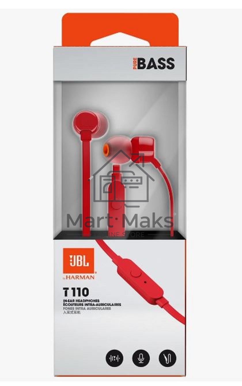 Наушники-гарнитура JBL T110 красный