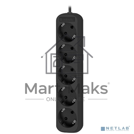 Удлинитель Defender с заземлением M518 1.8 м, 5 розеток, черный