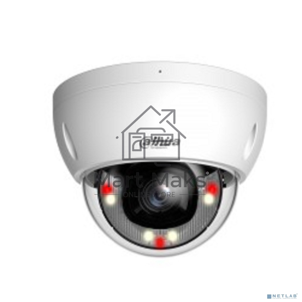 Уличная купольная IP-видеокамера DAHUA DH-IPC-HDBW2449EP-S-IL-0280B Smart Dual Light с ИИ 4Мп, 1/2.9” CMOS, объектив 2.8мм, видеоаналитика, ИК до 30м, LED до 30м, IP67, корпус: металл