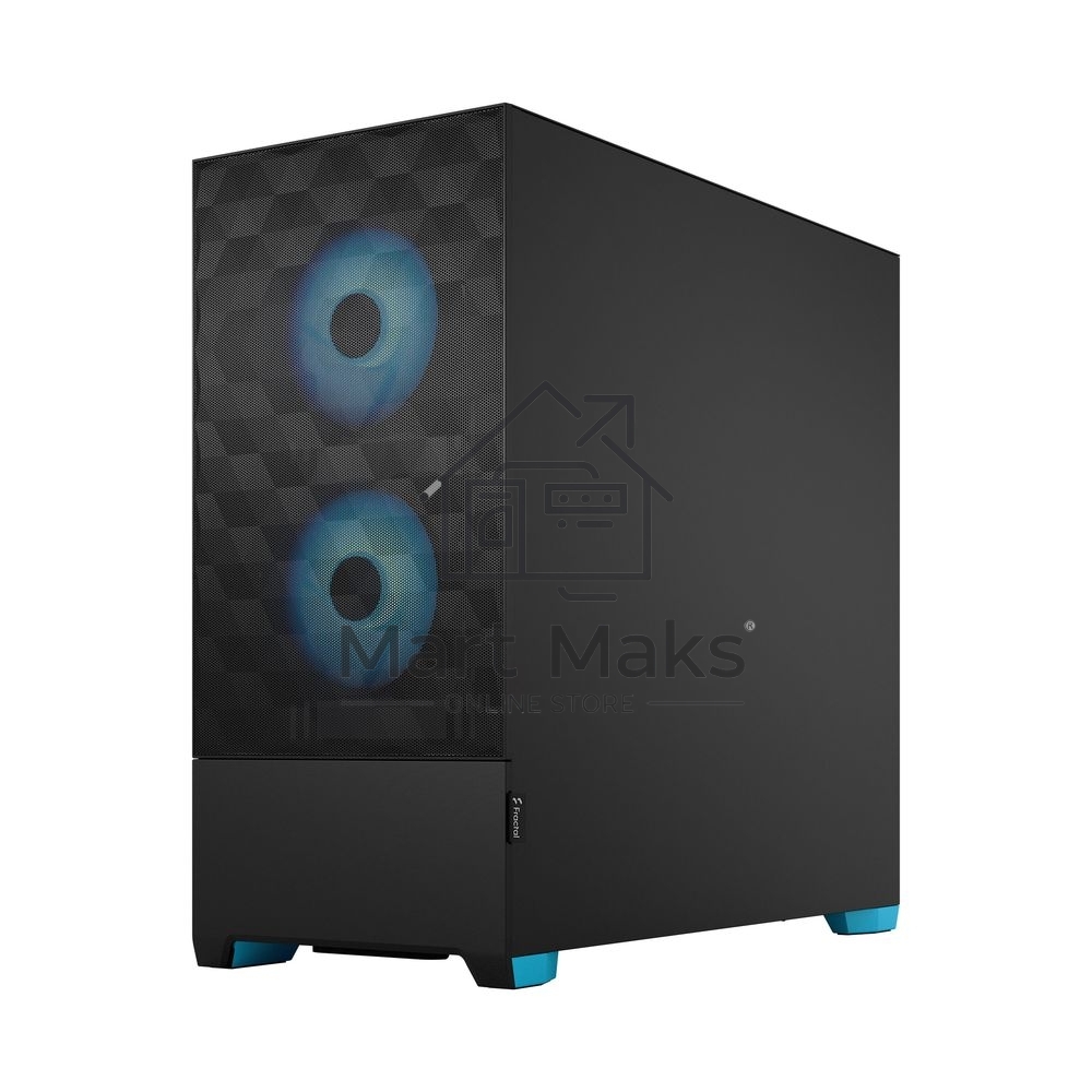 Корпус ПК без блока питания Fractal Design Pop Air RGB Cyan Core TG Clear Tint, Midi-Tower, 3x120mm RGB, 2xUSB-A 3.2 ATX, mATX, mITX черный/циан