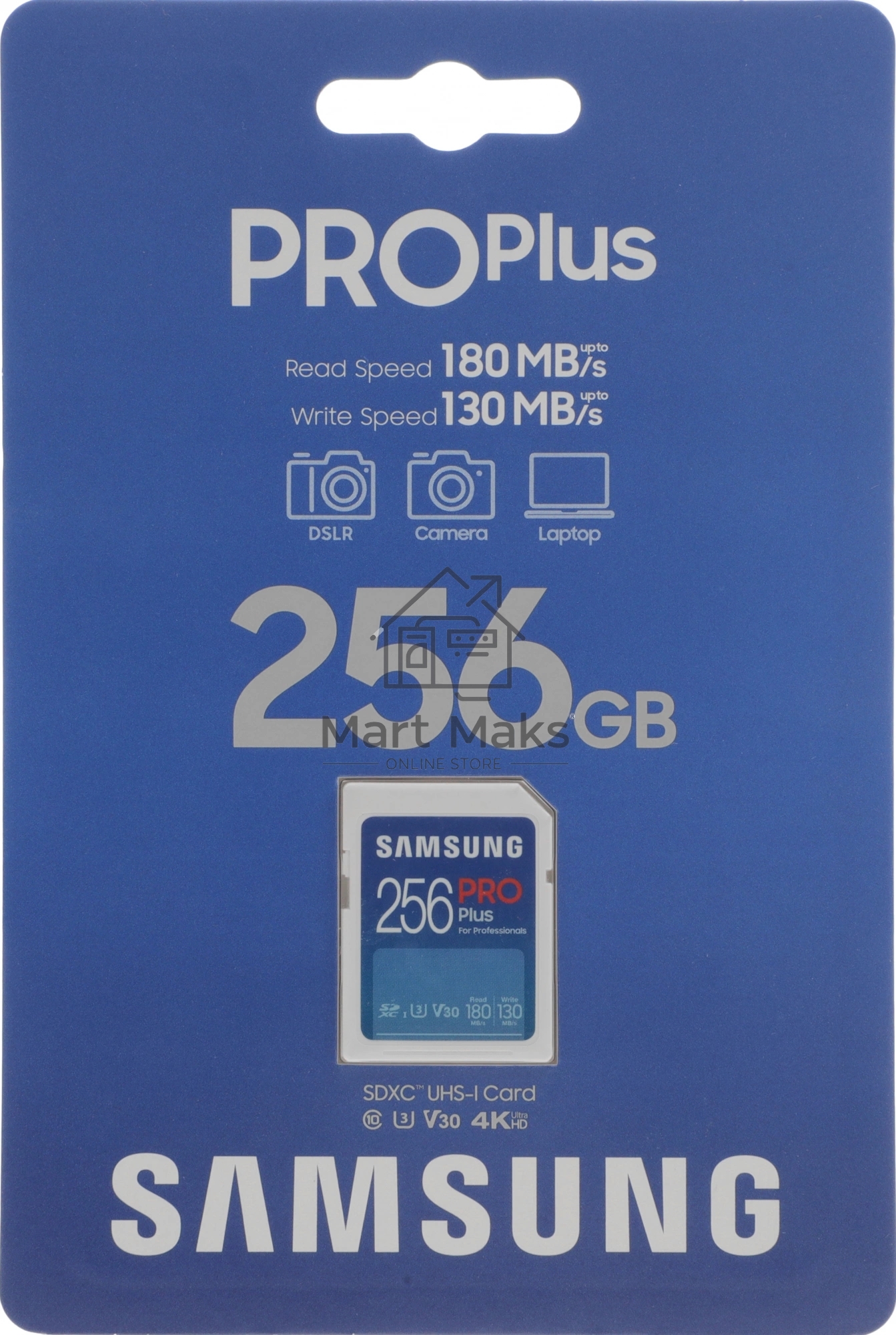Флеш карта SDXC 256GB Samsung PRO Plus Class 10, A2, V30, UHS-I (U3), W 130 МБ/с, R 180 МБ/с, <MB-SD256S/EU>