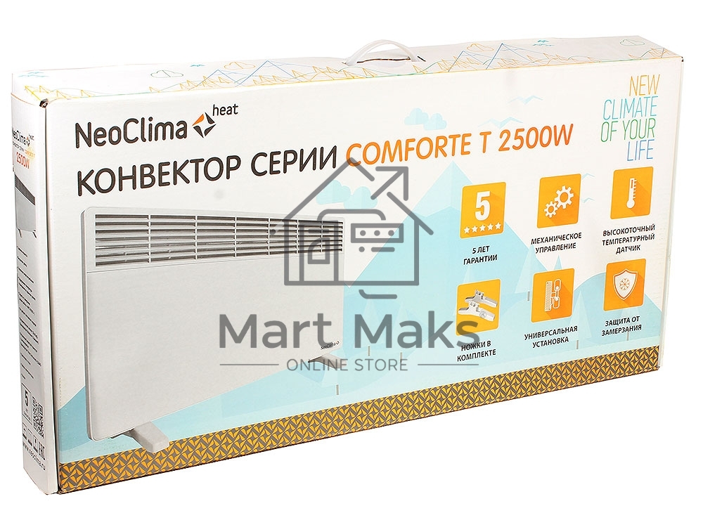 Конвектор Neoclima Comforte T2.5 ЭВНА-2,5/230С2белый, 2500 Вт, 25 м2, термостат
