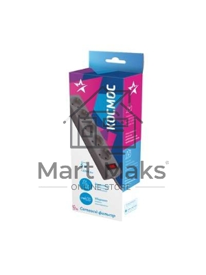 Удлинитель с сетевым фильтром Космос 5х5м с заземл. 10А IP20 2.2кВт 3х0.75 индикатор сети сер.