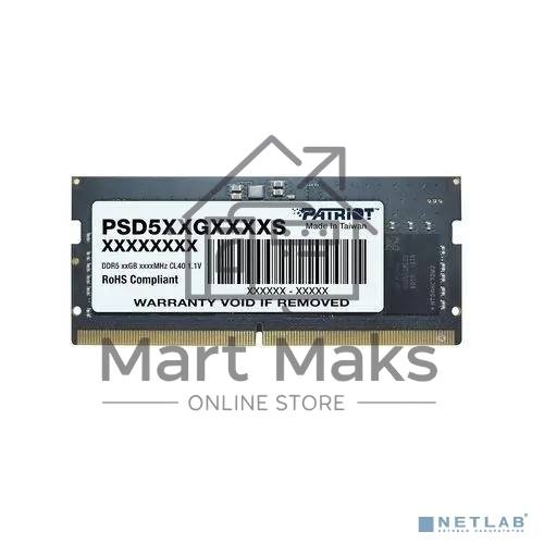 Оперативная память Patriot, DDR5, 32GB (1x32 GB), 4800 MHz, CL40 SO-DIMM