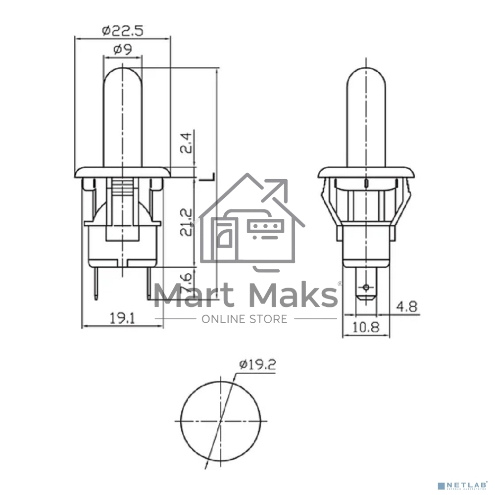 Выключатель-кнопка 250V 2.5А (2с) ON-(OFF) Б/Фикс белый (мебельная) Rexant